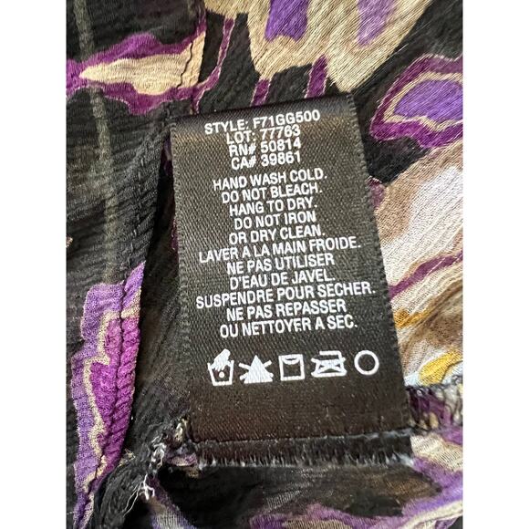 Sheer Silk Chiffon Long Sleeve Pintuck Top Purple Boho Print L - Picture 8 of 8